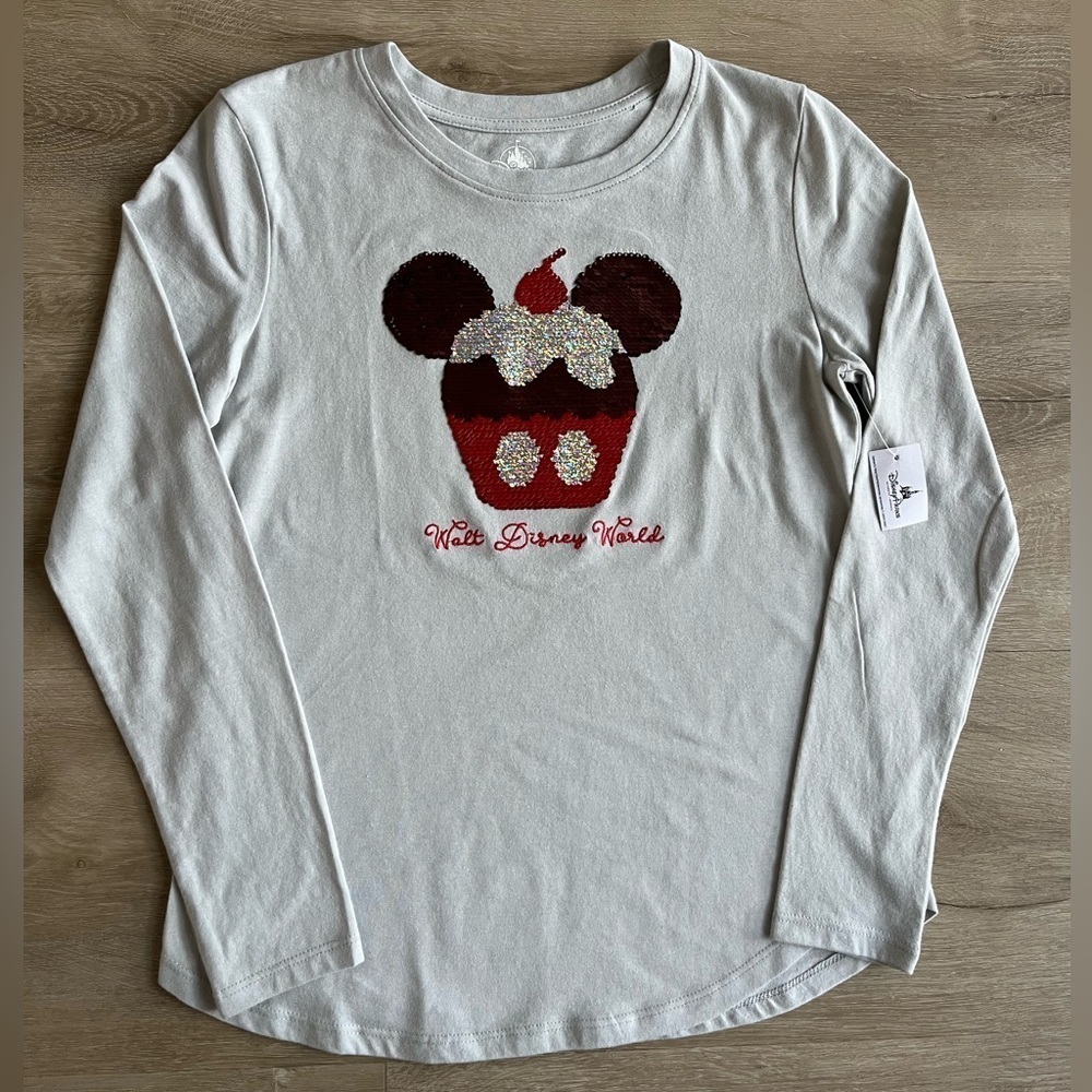 Disney Cupcake Sequin flip long sleeve Shirt SZ XS
